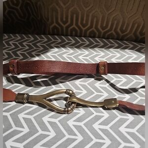 Olga Santini Brown Genuine Leather Belt | 40” Brass Hook Buckle